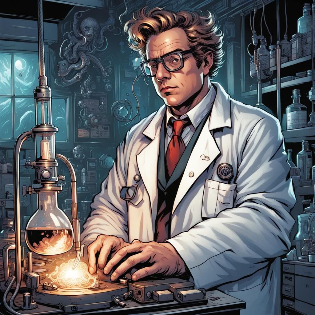 Mad Scientist Experiment in Comic Book Art