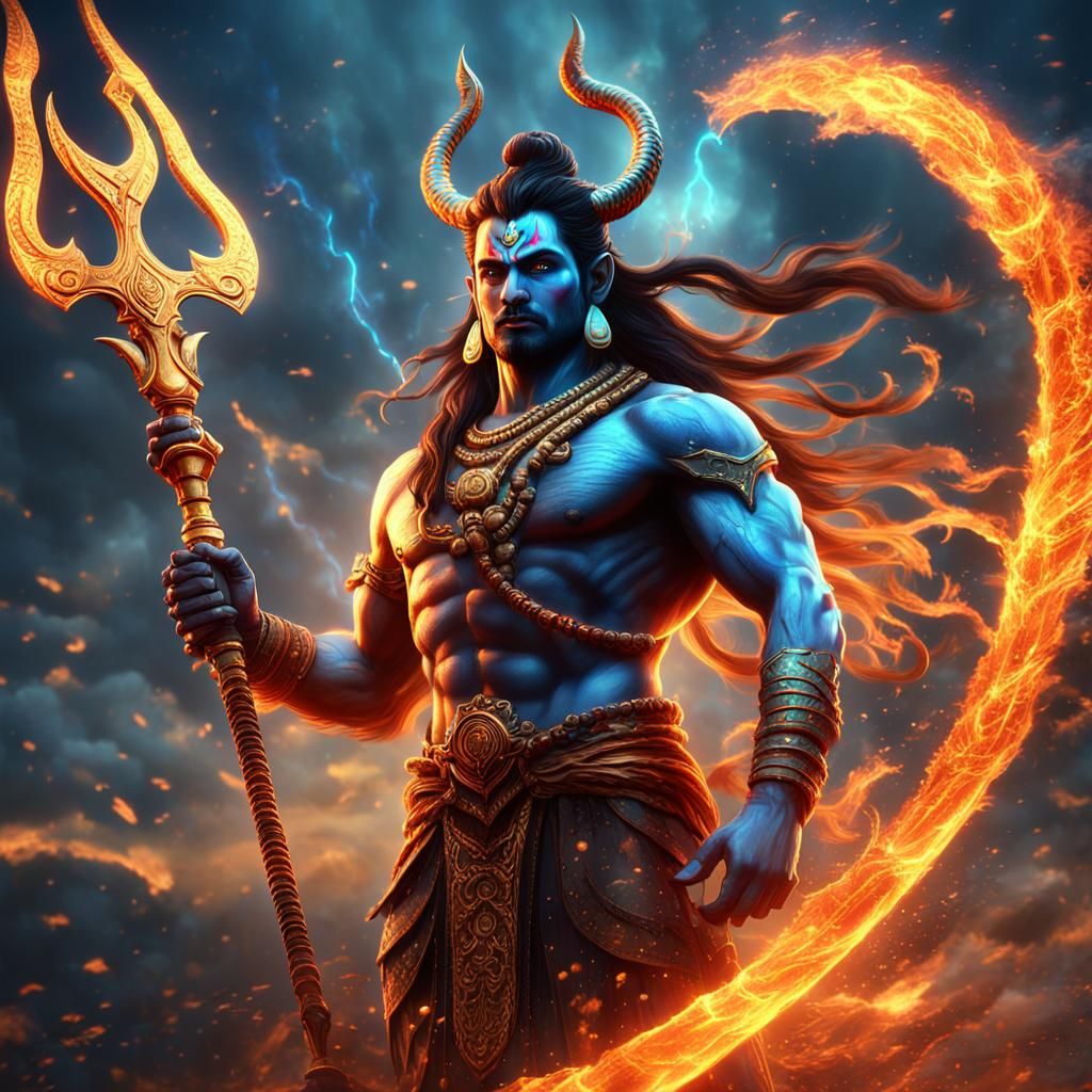 Majestic Lord Shiva Reborn in Holographic Flames