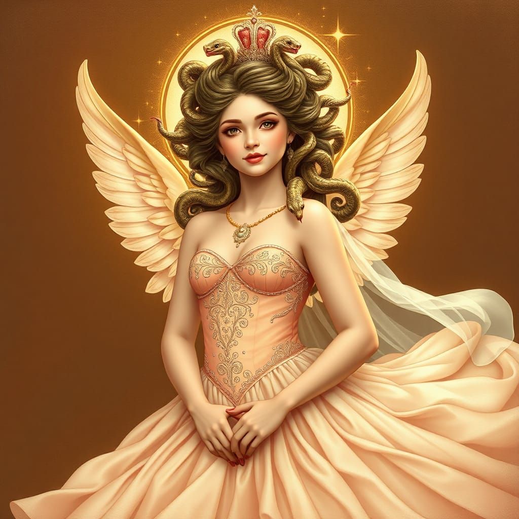 Cupid Medusa in Art Nouveau Style Gown