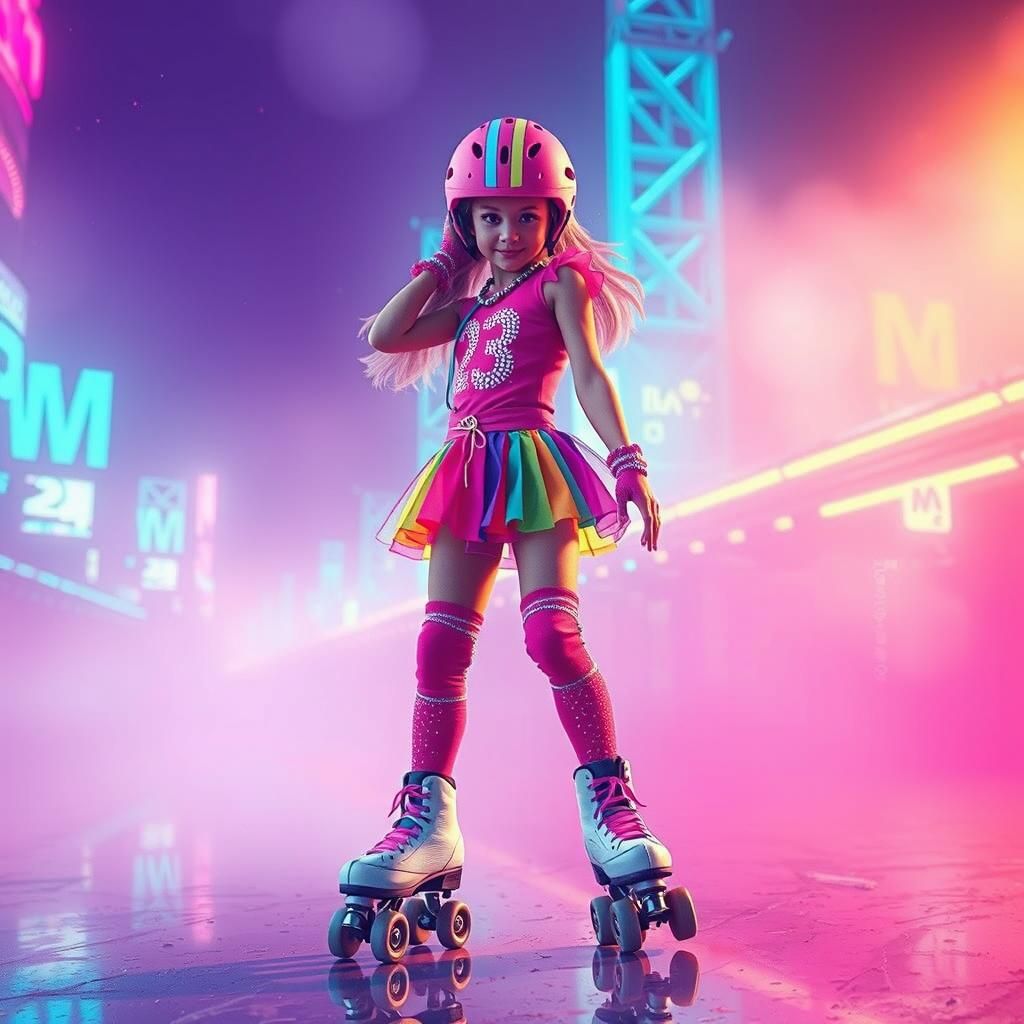 Rainbow Roller Skater in Glowing Aura: Digital Matte Paintin...