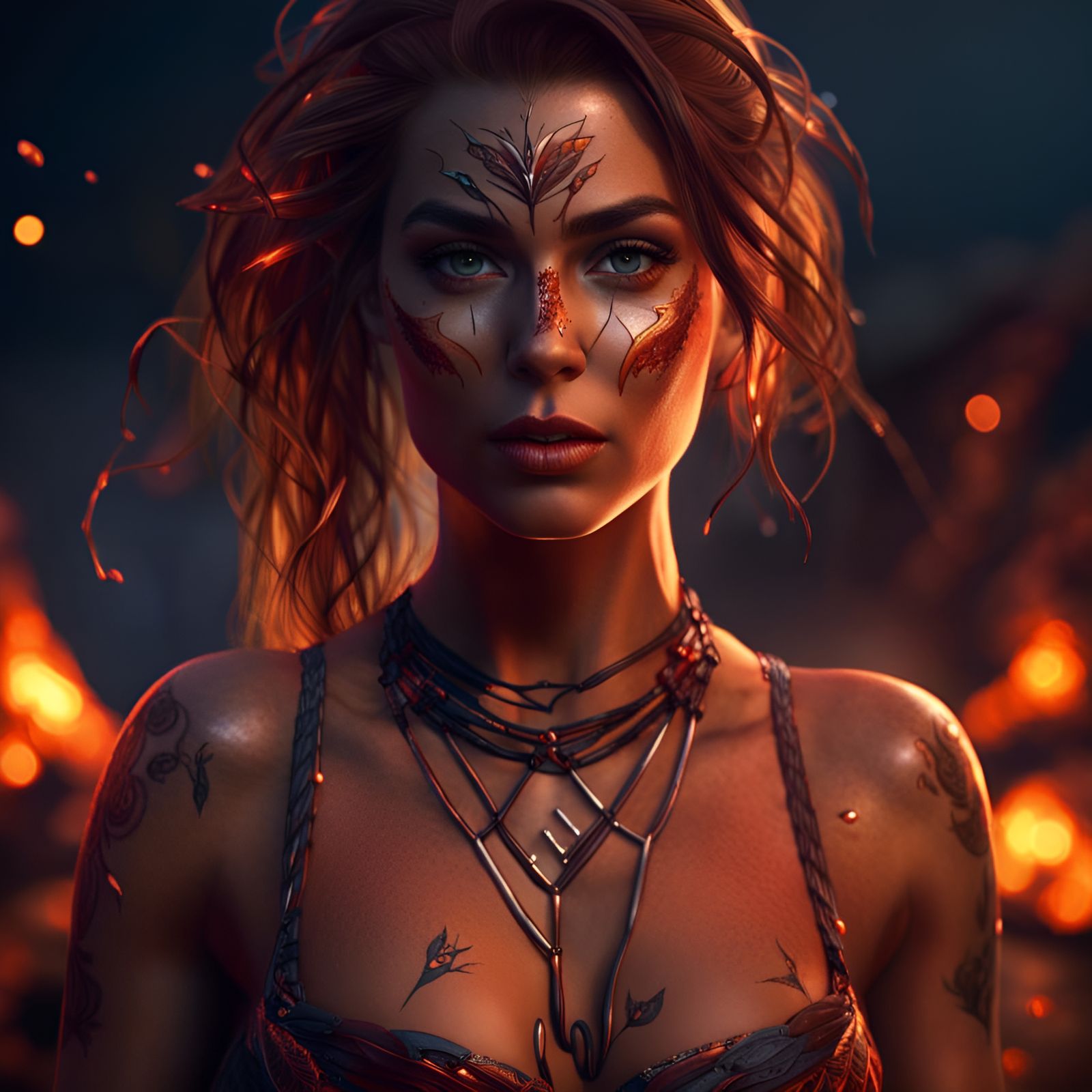 Bikini Portrait by Campfire, Detailed Fantasy Art