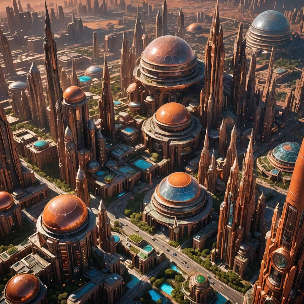 Futuristic Martian Metropolis Under Dome, Cinematic Glow