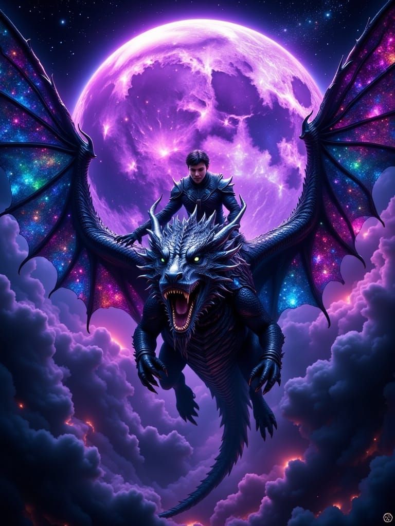 Dragon Rider Soaring to the Moon in Hyperrealism