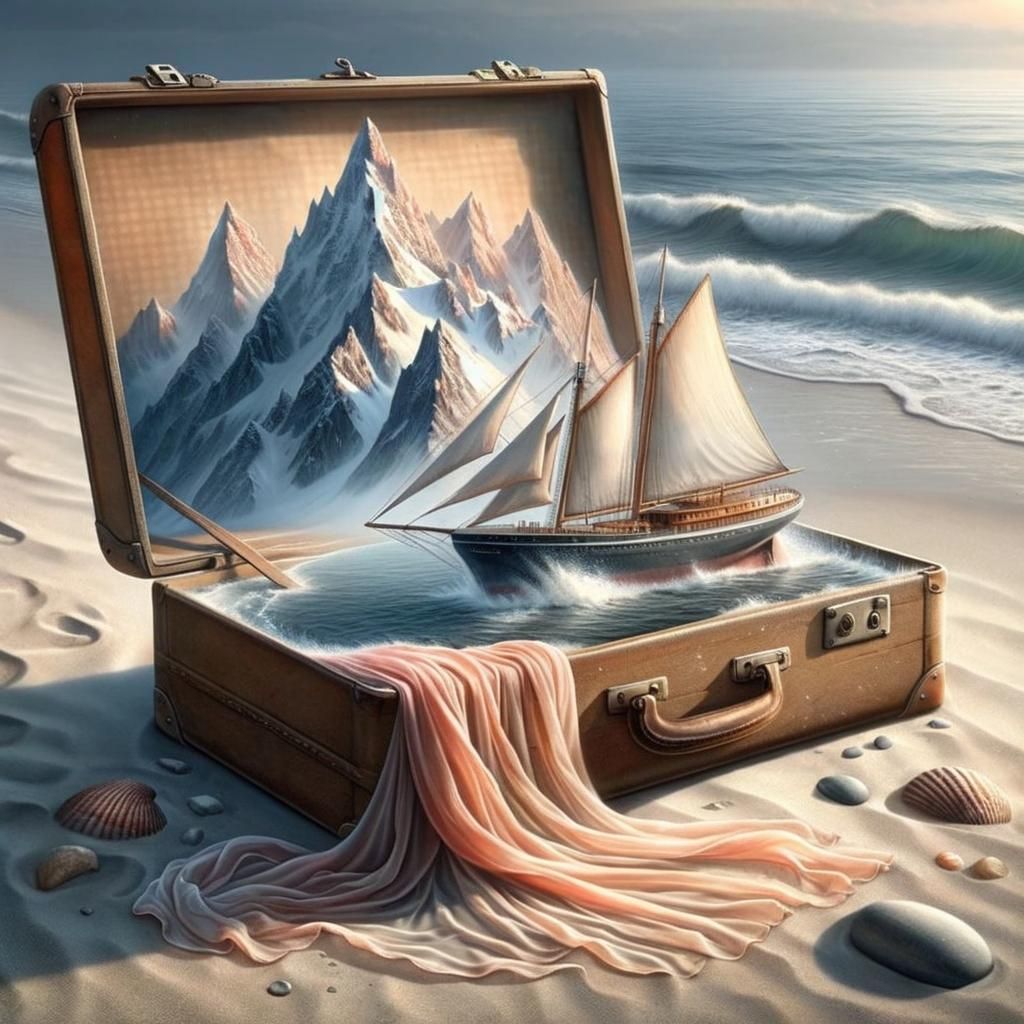 Hyper-Realistic Suitcase Reveals Mountain Beach Scene