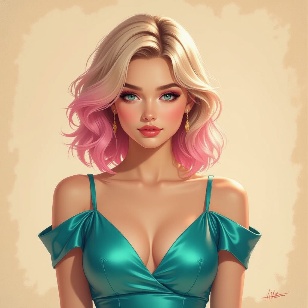 Cyan-clad Woman with Anime-style Ethereal Glow