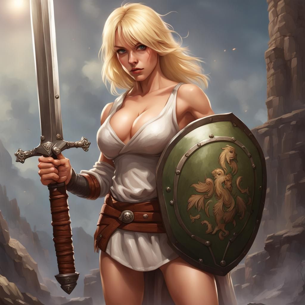 Fantasy Warrior with Sword and Shield