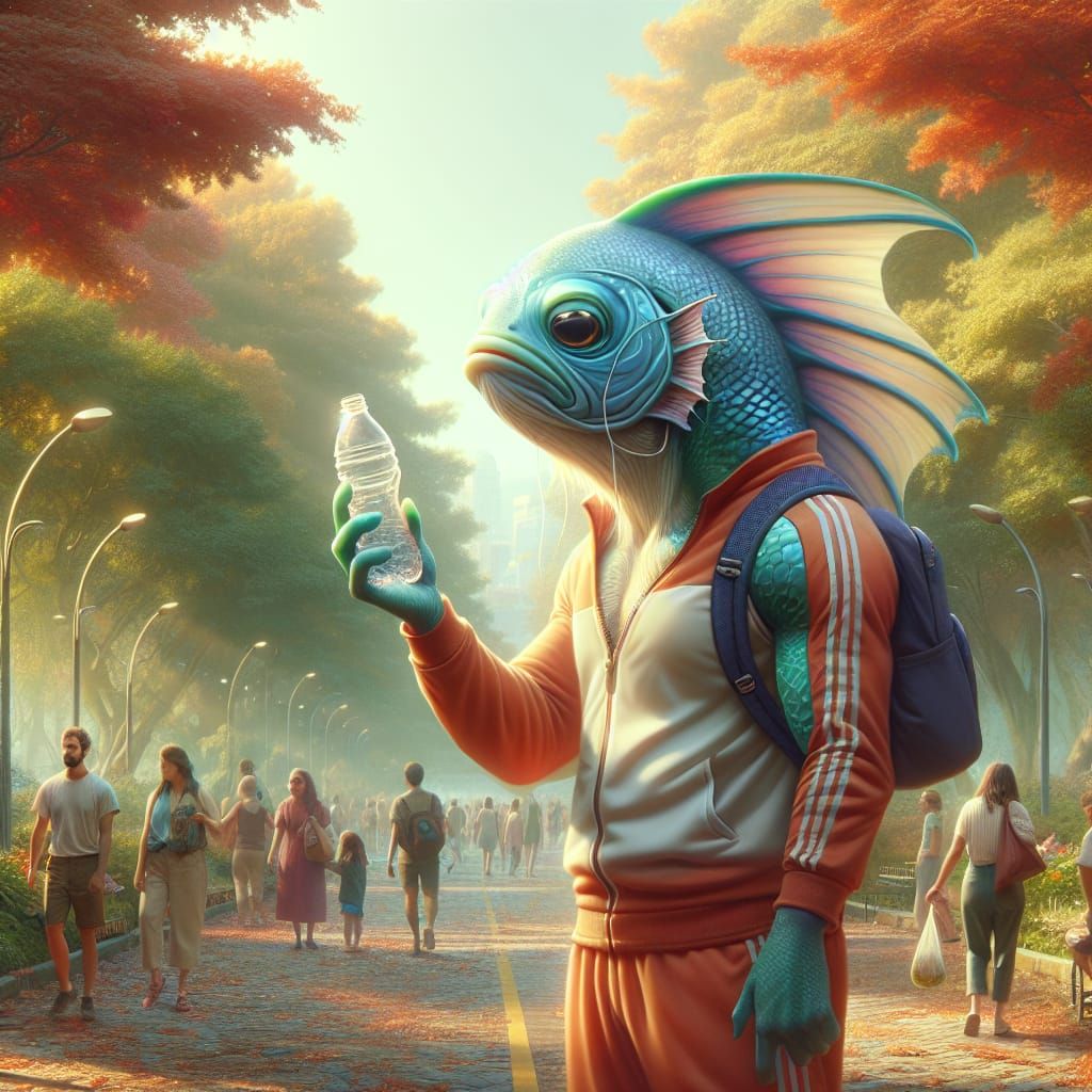 Humanoid Fish Disappointed in Park: Fantasy Concept Art