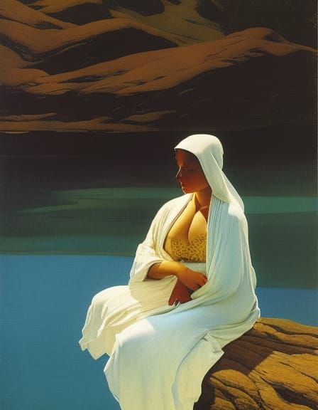 Woman in Blue Waters: Classic Illustration