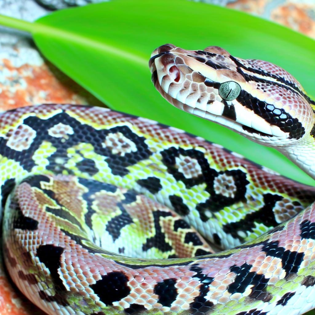 Vibrant Snake Coiled Ready to Strike in Rocky Habitat