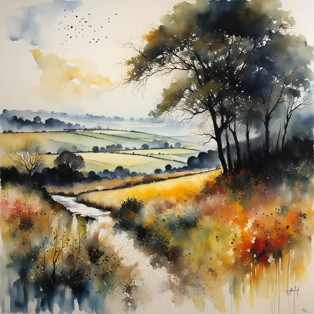 Colorful Expressive Landscape in Watercolor Style