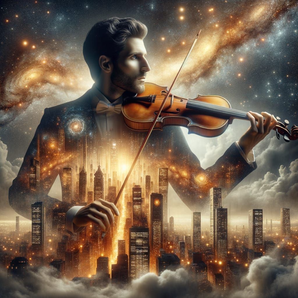 Ethereal Cityscape Within a Violin, in a Cosmic Dreamscape