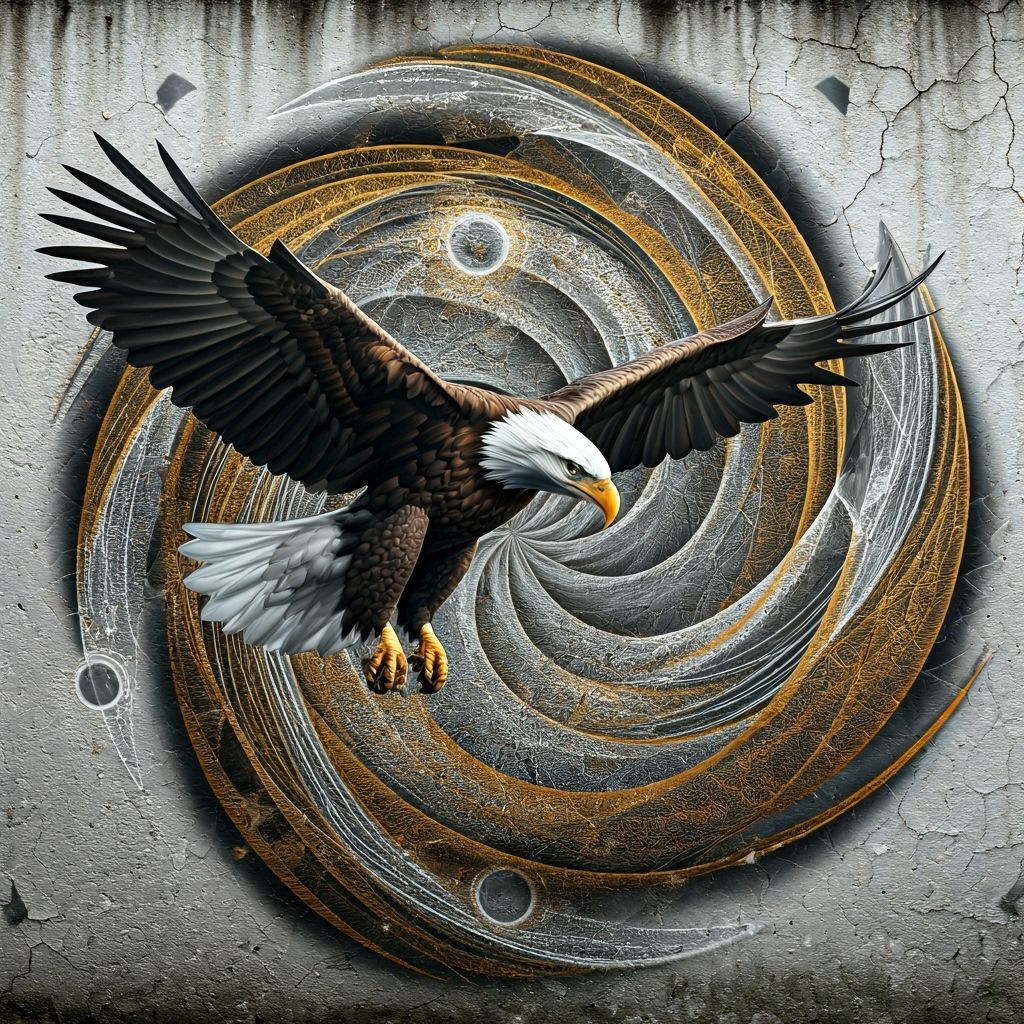 Eagle Soaring Through Geometric Mural in Abstract Style