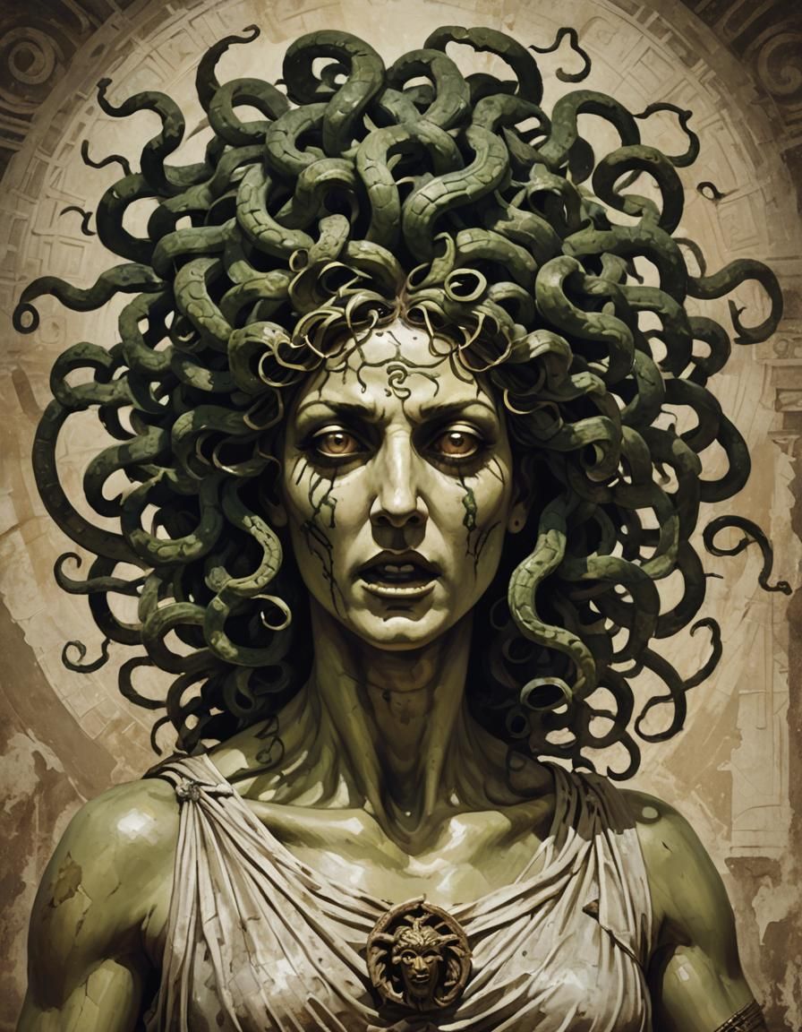 Sinister Horror: Ancient Greek Medusa Portrait