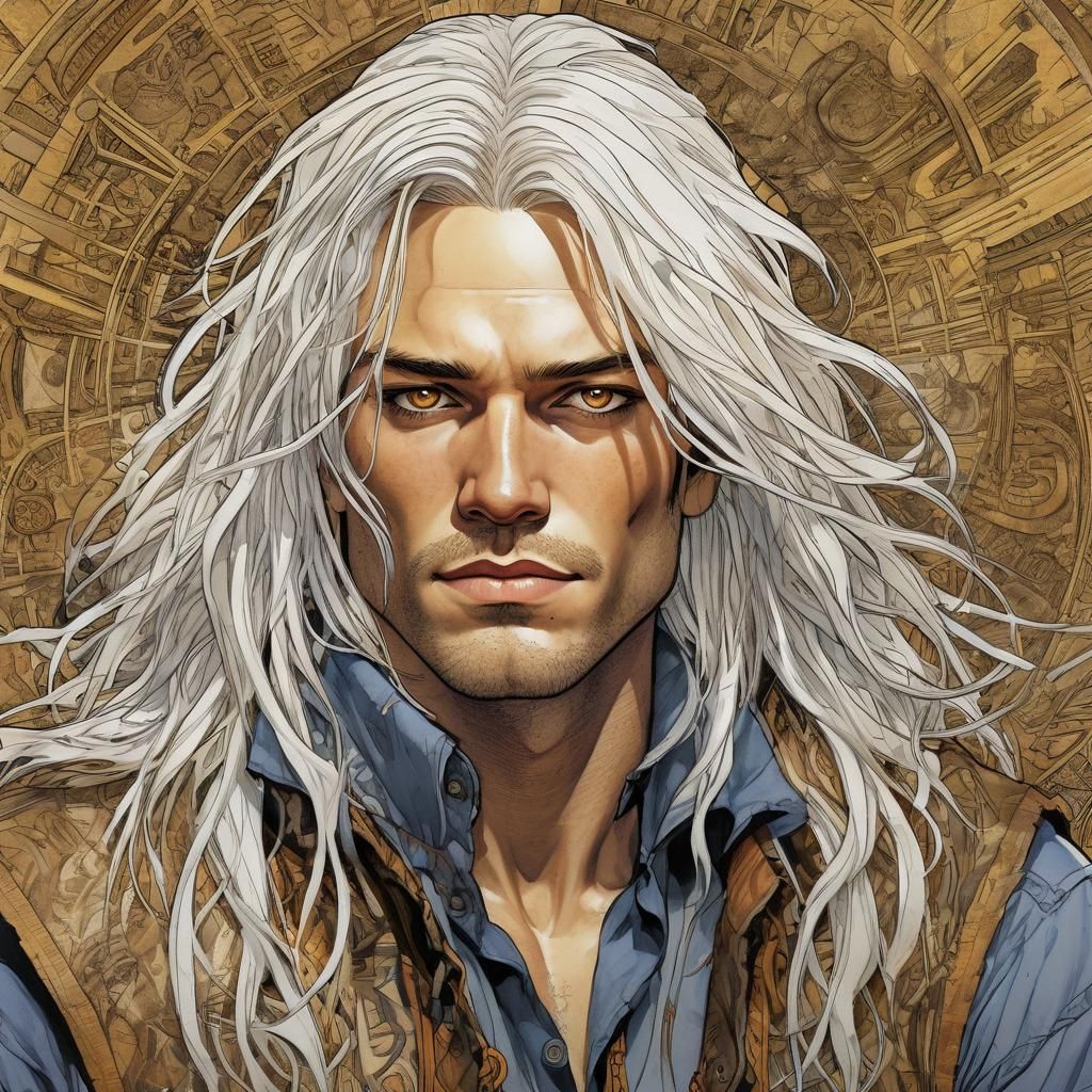 Comic Book Portrait of Young Man with Golden Eyes