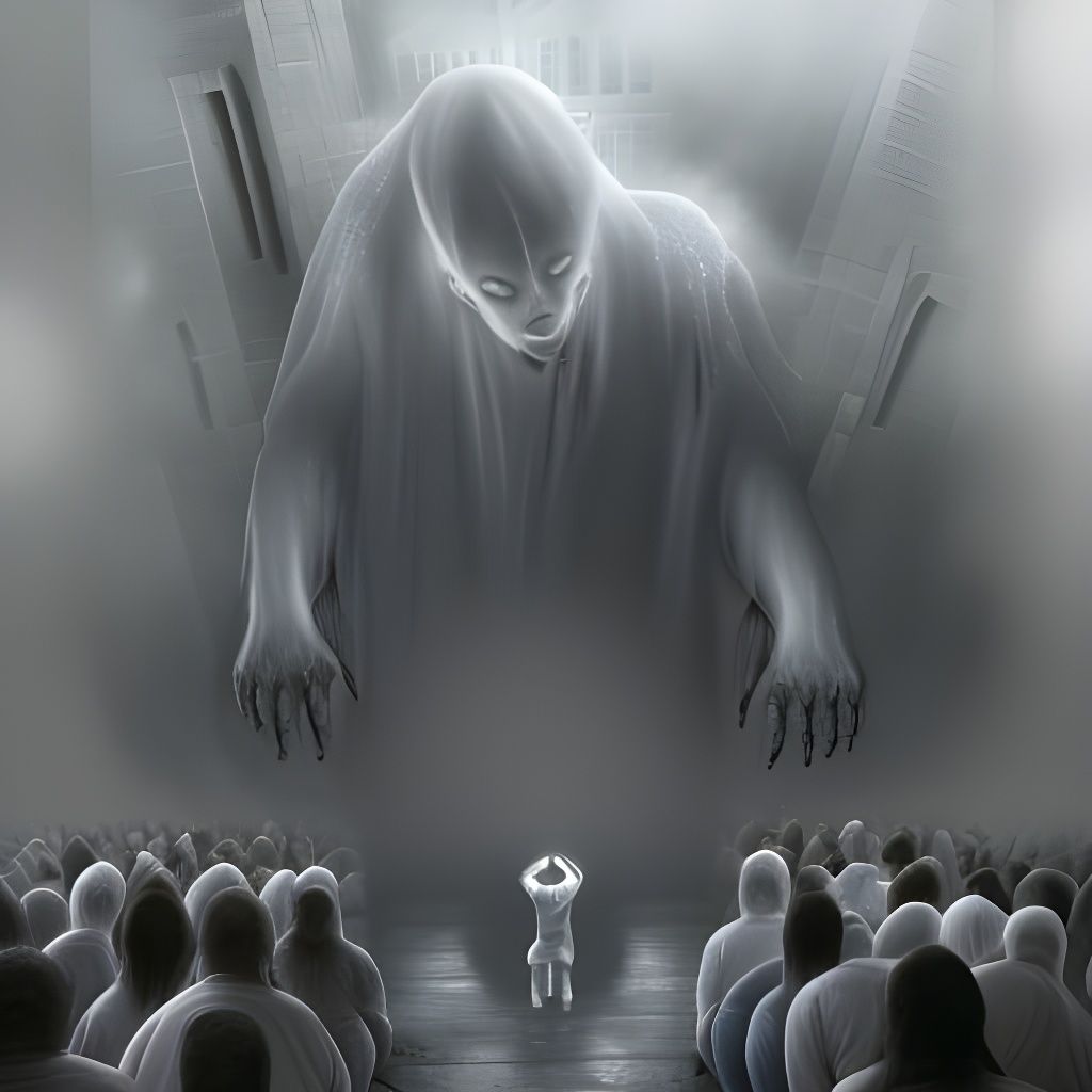 Ominous Spectral Figure Appears Before Praying Crowd