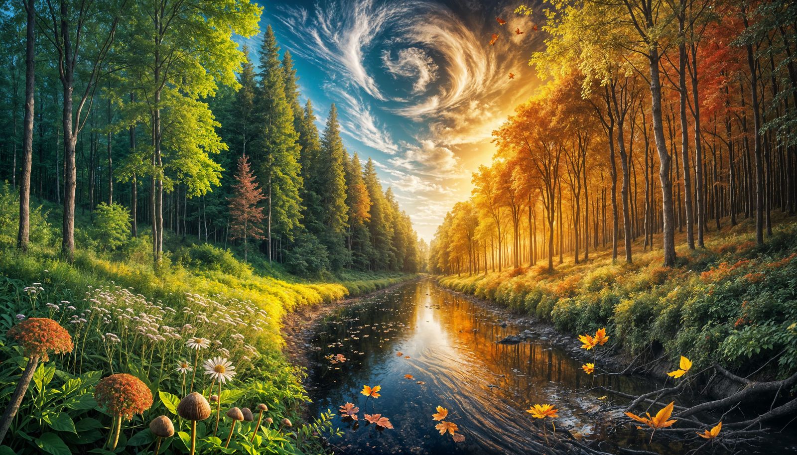 Autumnal Landscape at Twilight in Hyper-Detailed 8K