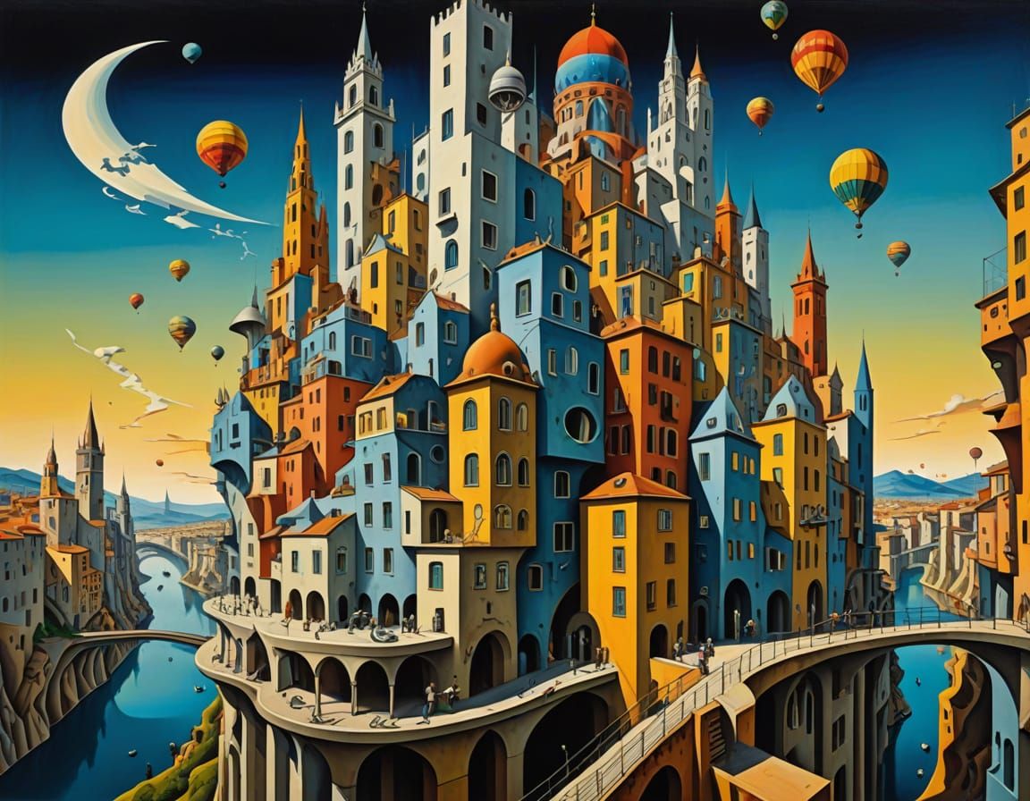 Surreal Cityscape in Vibrant, Expressive Brushstrokes