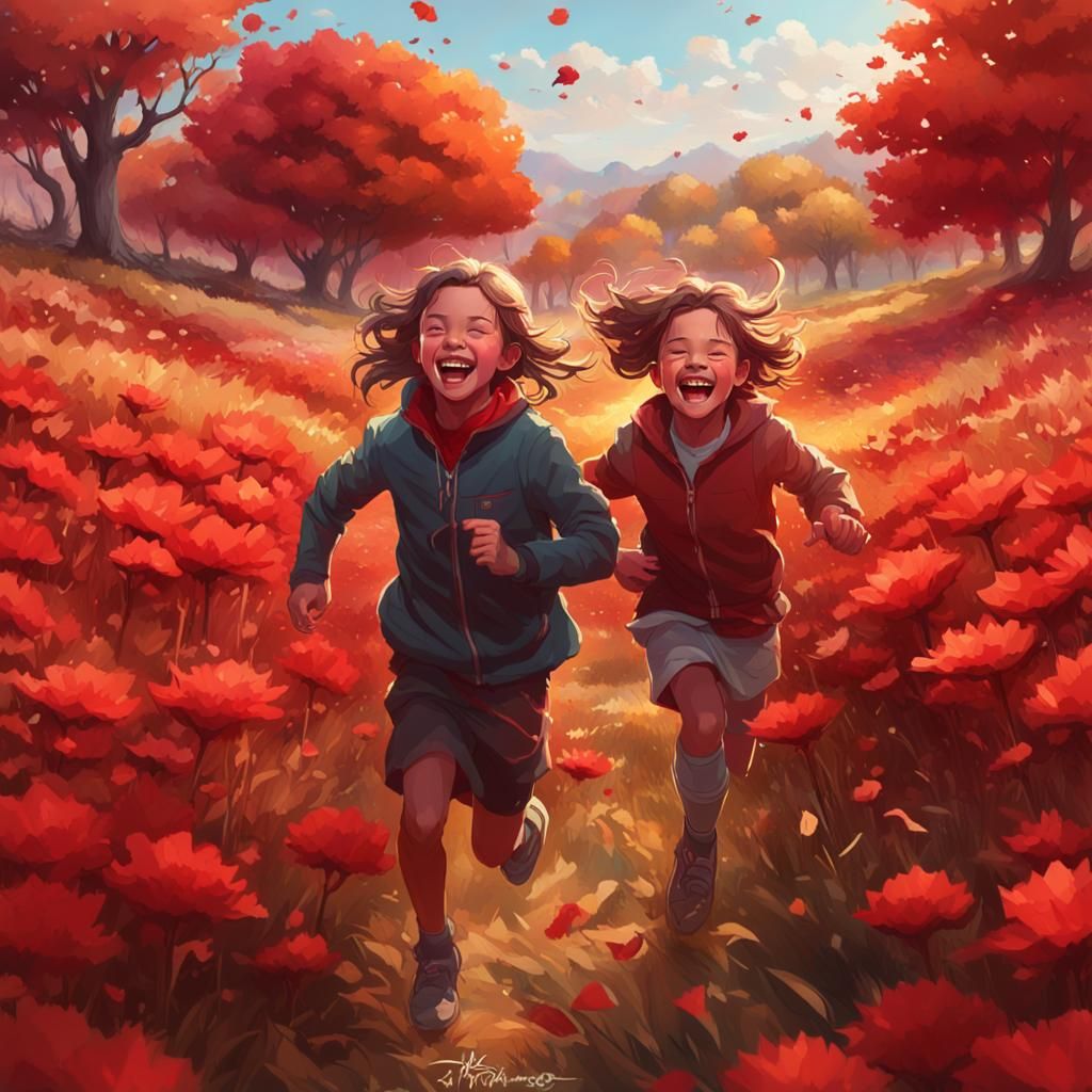Children Playing in Autumn Landscape