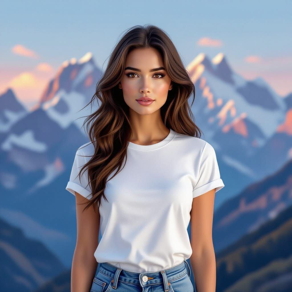 Woman in Mountains, Splash Art Style