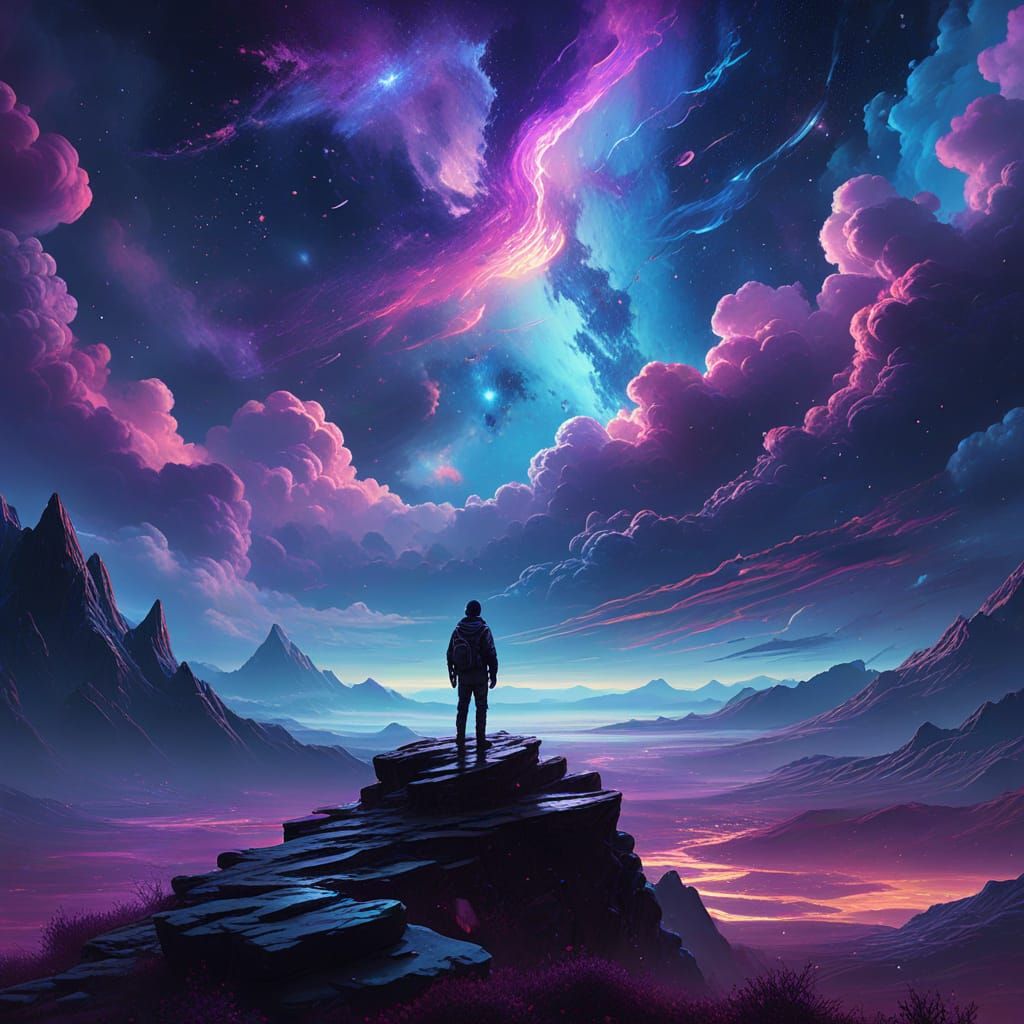 Vibrant Fantasy Art of Starry Expanse in Oil Painting