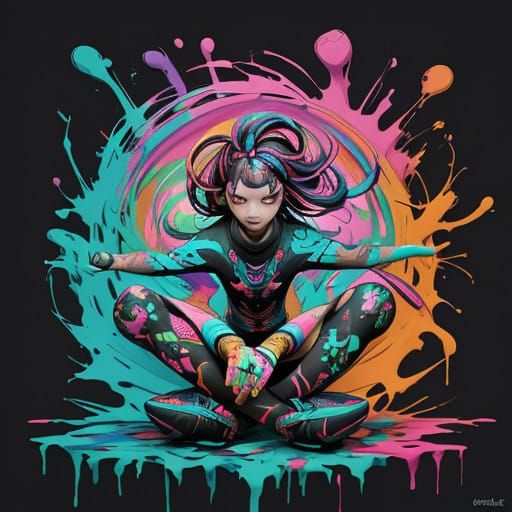 Vibrant Tai-Shi Namaste Scene in Gritty Street Art Style