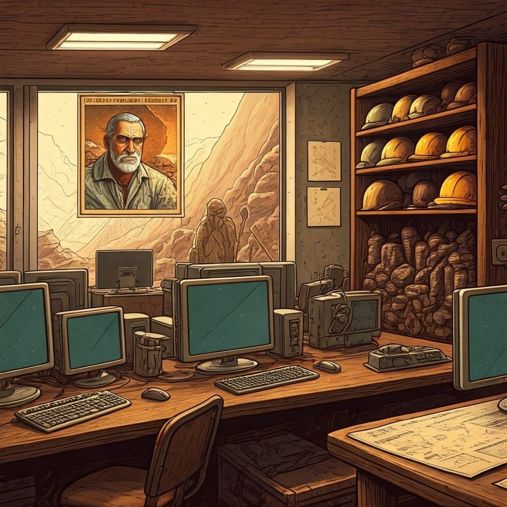 Geological Office Scene in Comic Book Style