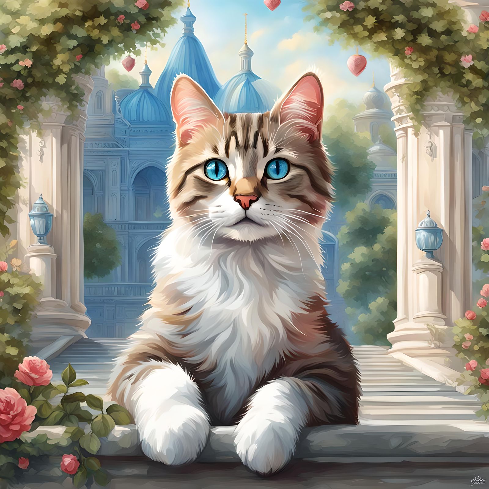 Happy Valentine Cat in Palace Garden