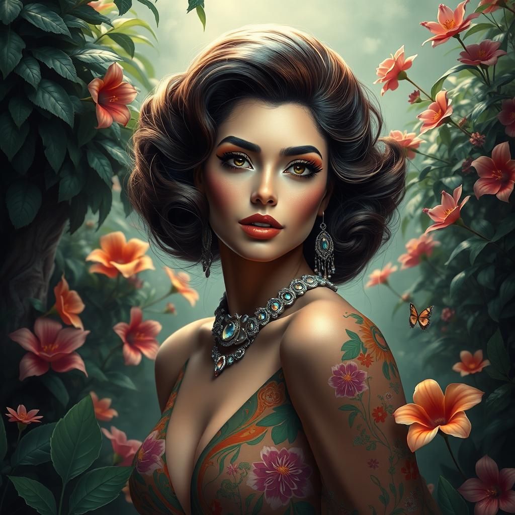 Glamorous Woman in 1970s Fashion, Matte Painting