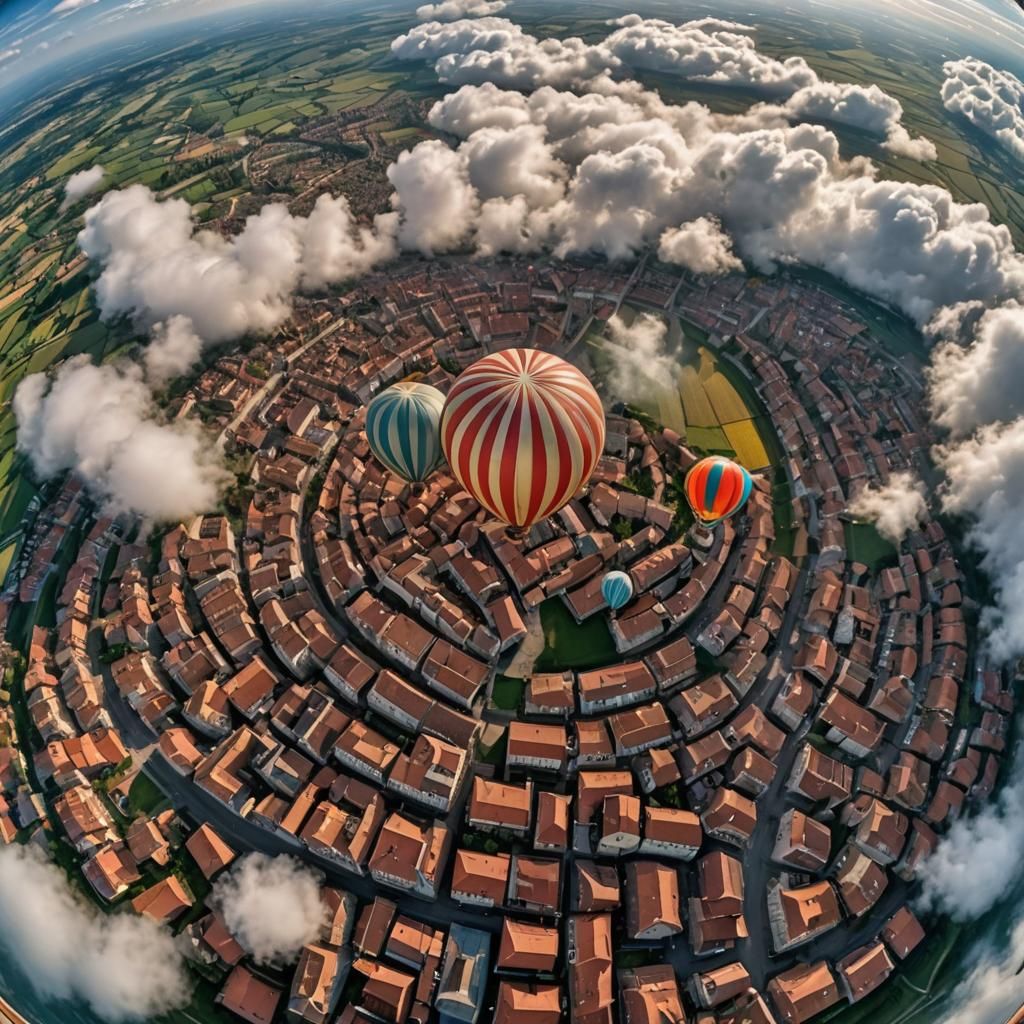 Medieval Town Seen from Hot Air Balloon