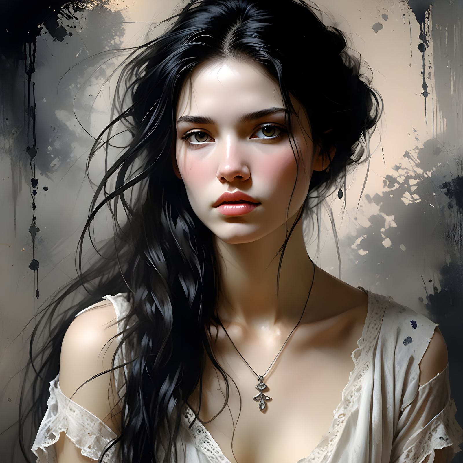Beautiful Woman with Raven Hair, as Ethereal Digital Art