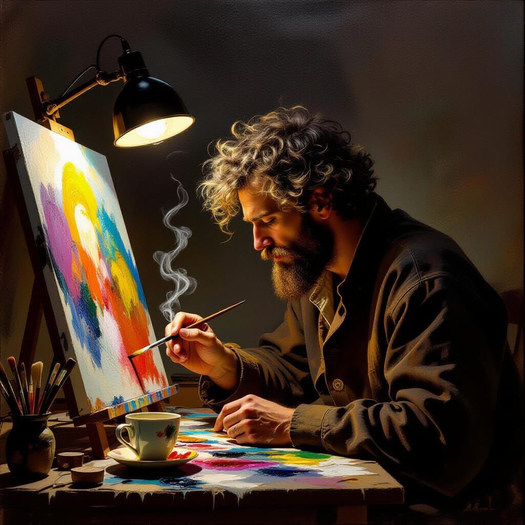 Artist's Accidental Teacup Dip in Oil Painting