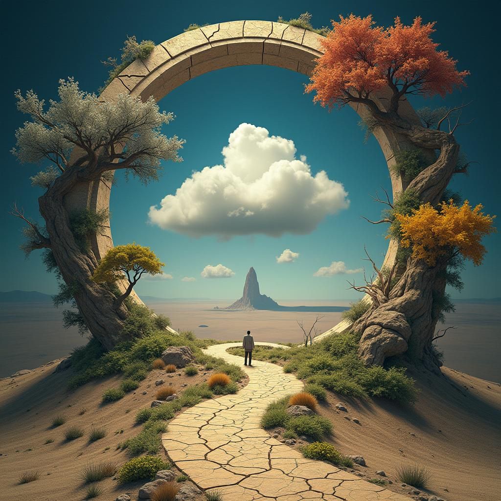 Surreal Stargate Dreamscape with Fantasy Garden