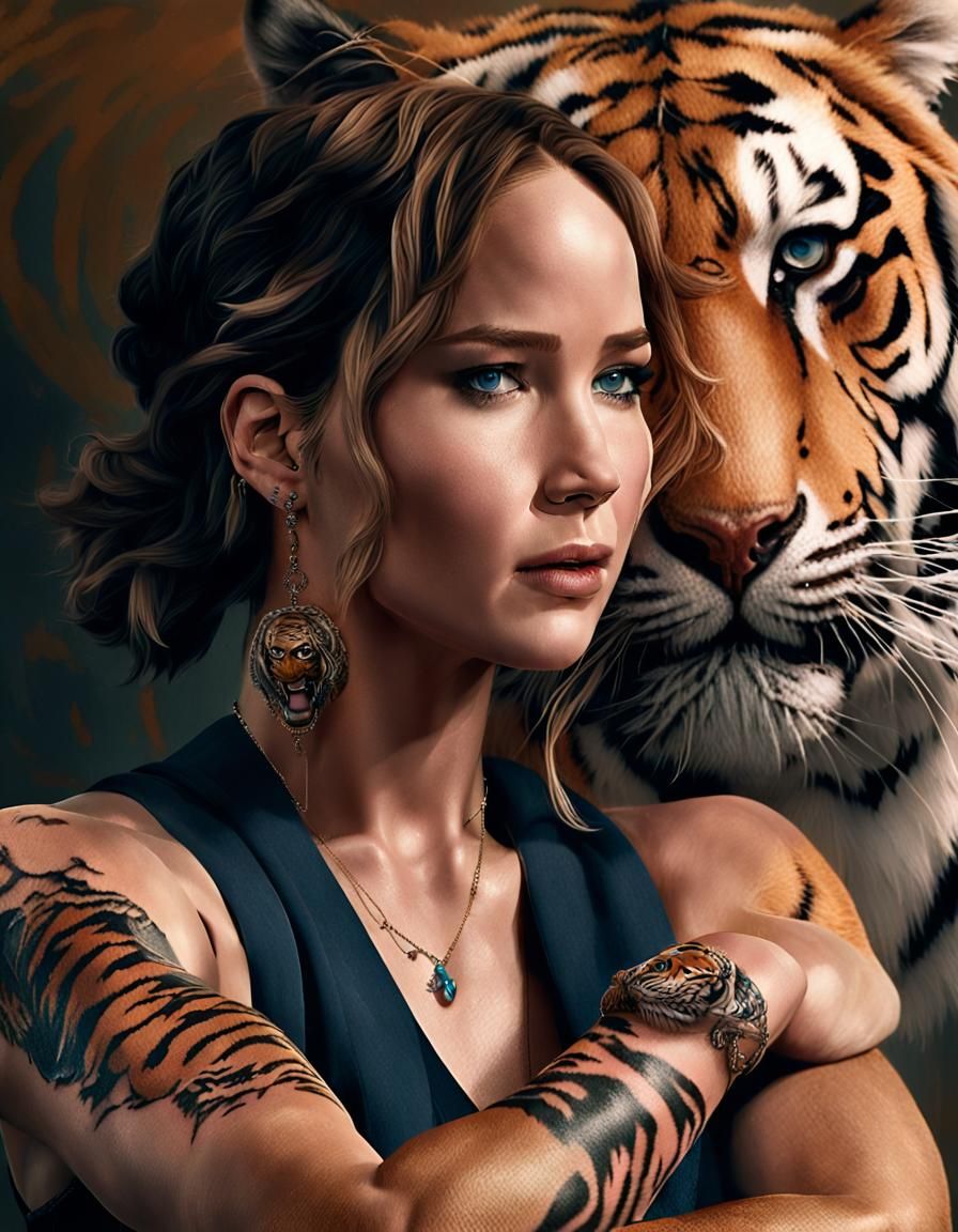 Jennifer Lawrence as Tattooed Action Heroine: Digital Art