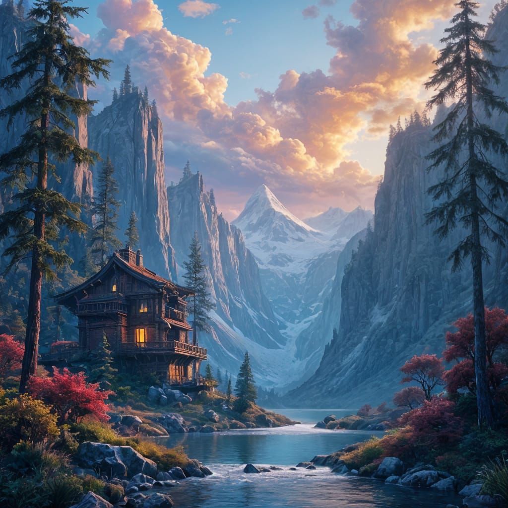 Detailed Pixel Art Mountain Pass in Deep Color