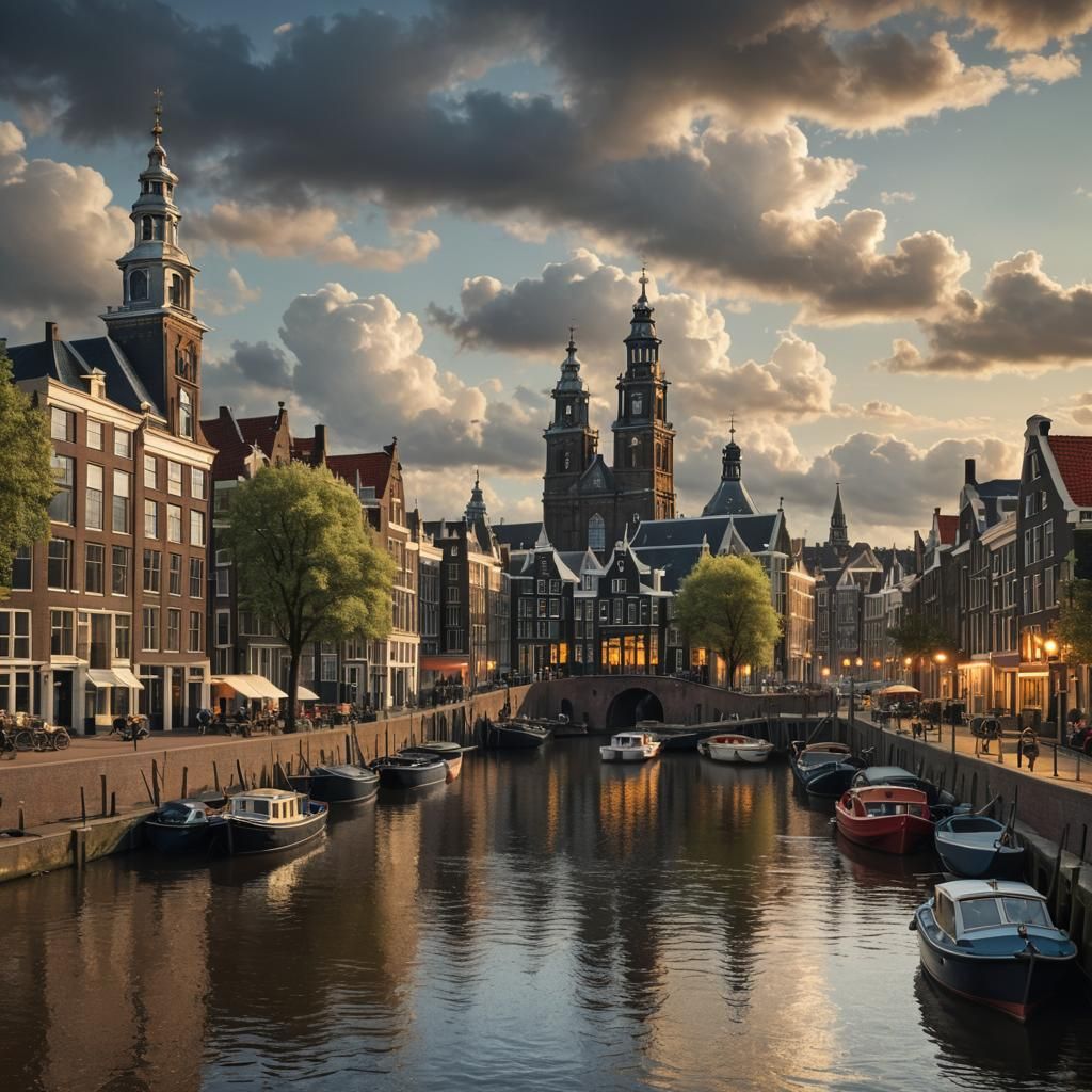 Amsterdam Harbour Scene in Realistic Cityscape Style