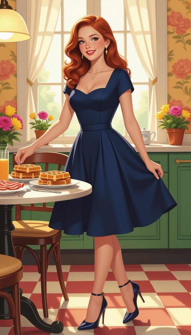 Adorable Redhead Sets Breakfast Table in Hyperrealistic Spla...