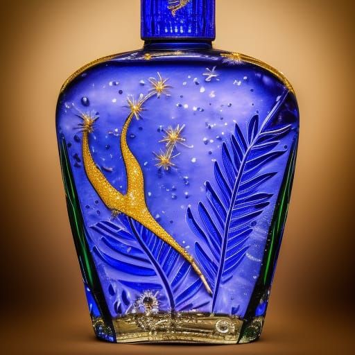 Detailed Royal Blue Perfume Bottle with Jacaranda Flowers