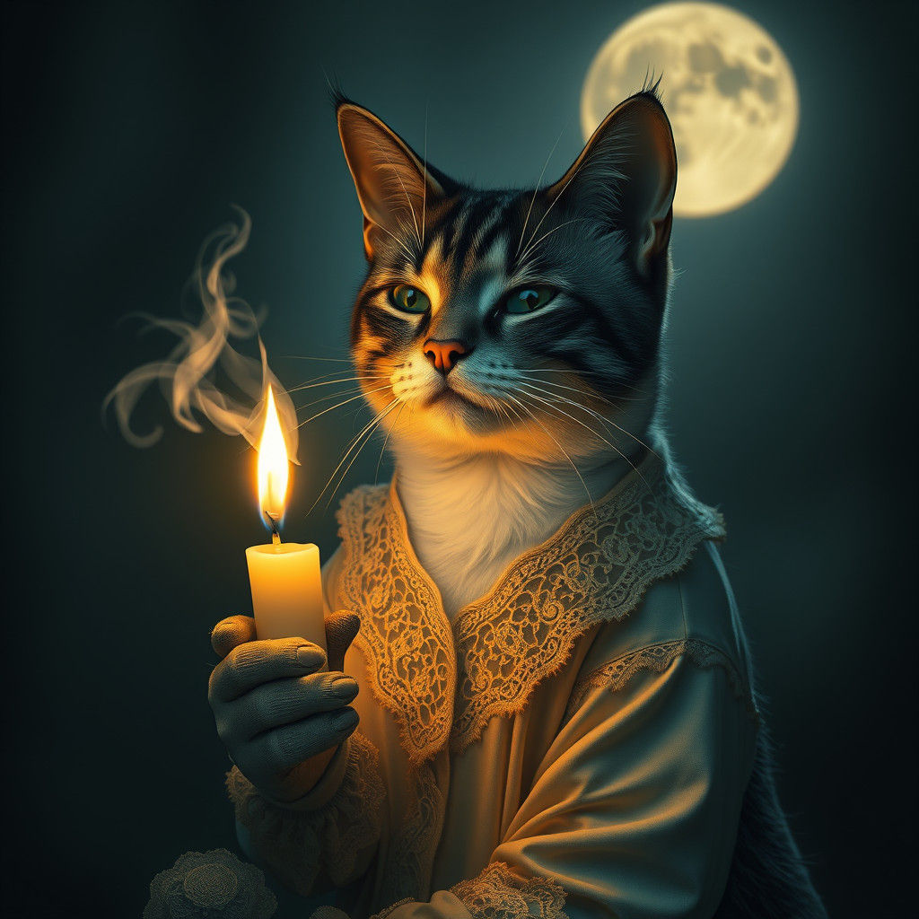Candle Cat in Lace Pajamas: Gothic Surrealism