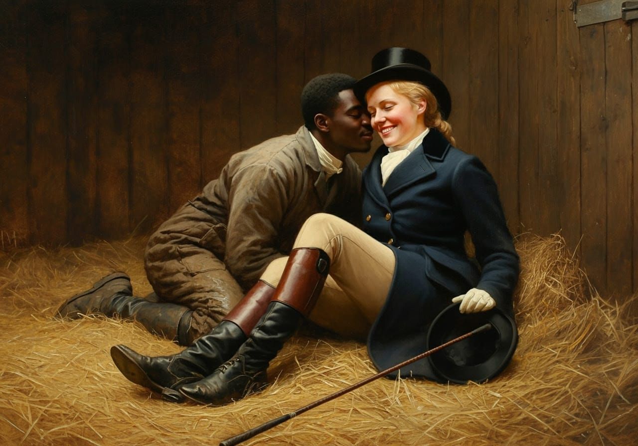 Countess and Farmhand in Rustic Countryside, Pre-Raphaelite ...