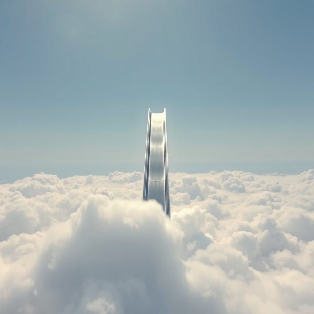 Sleek Silver Slide Pierces the Sky in a Futuristic Cloudscap...