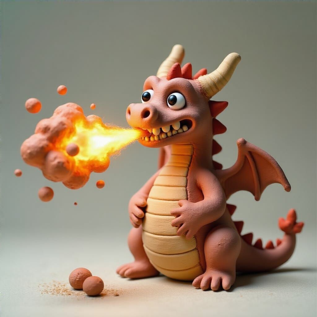 Cute Clay Dragon Breathing Fire