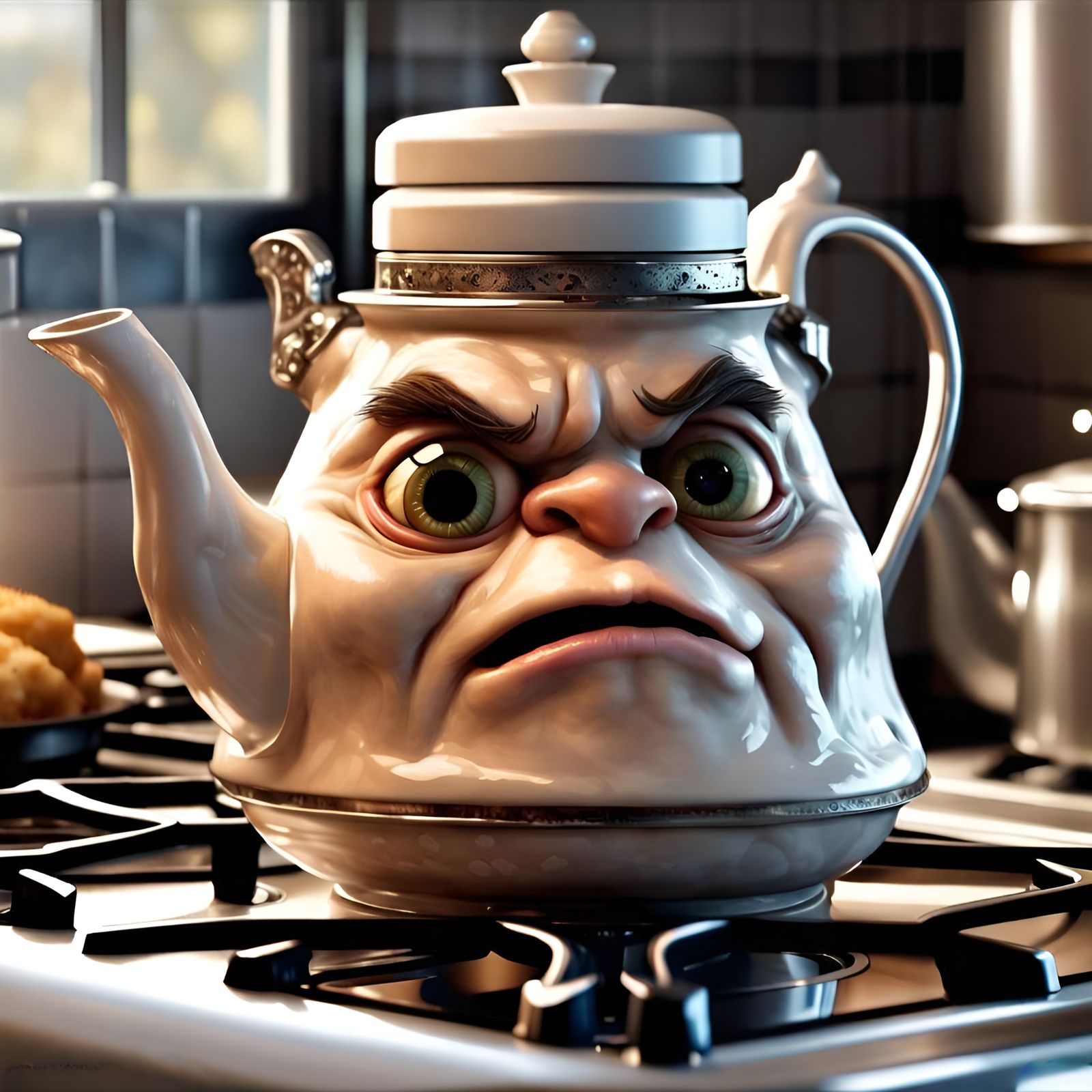 Adorable Chibi Teapot on Stove in Detailed 3D