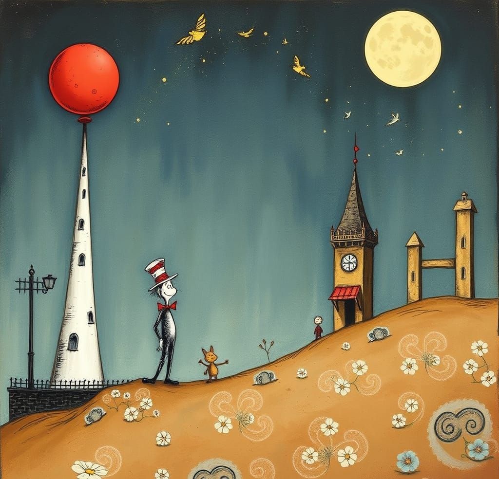 Whimsical Surrealist Landscape in Vibrant Colors