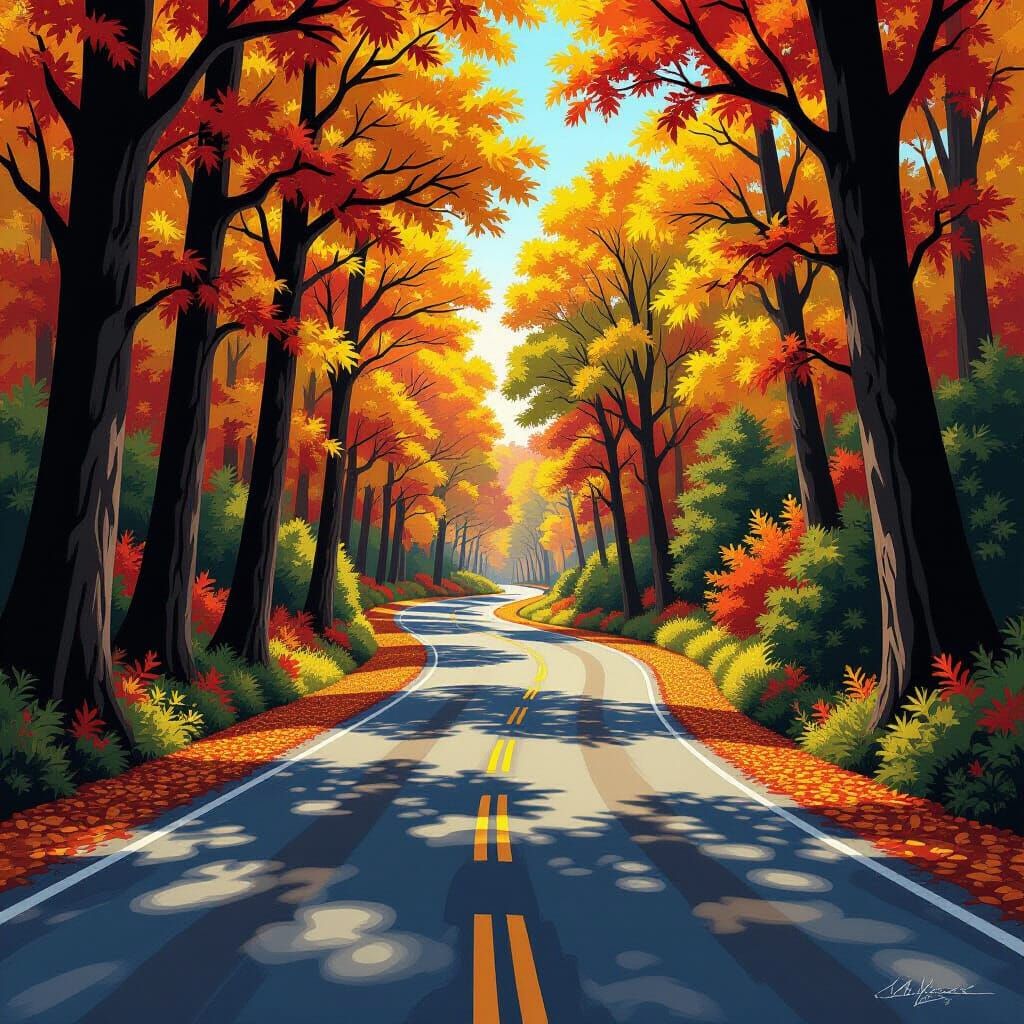 A winding road lined with trees during autumn 18