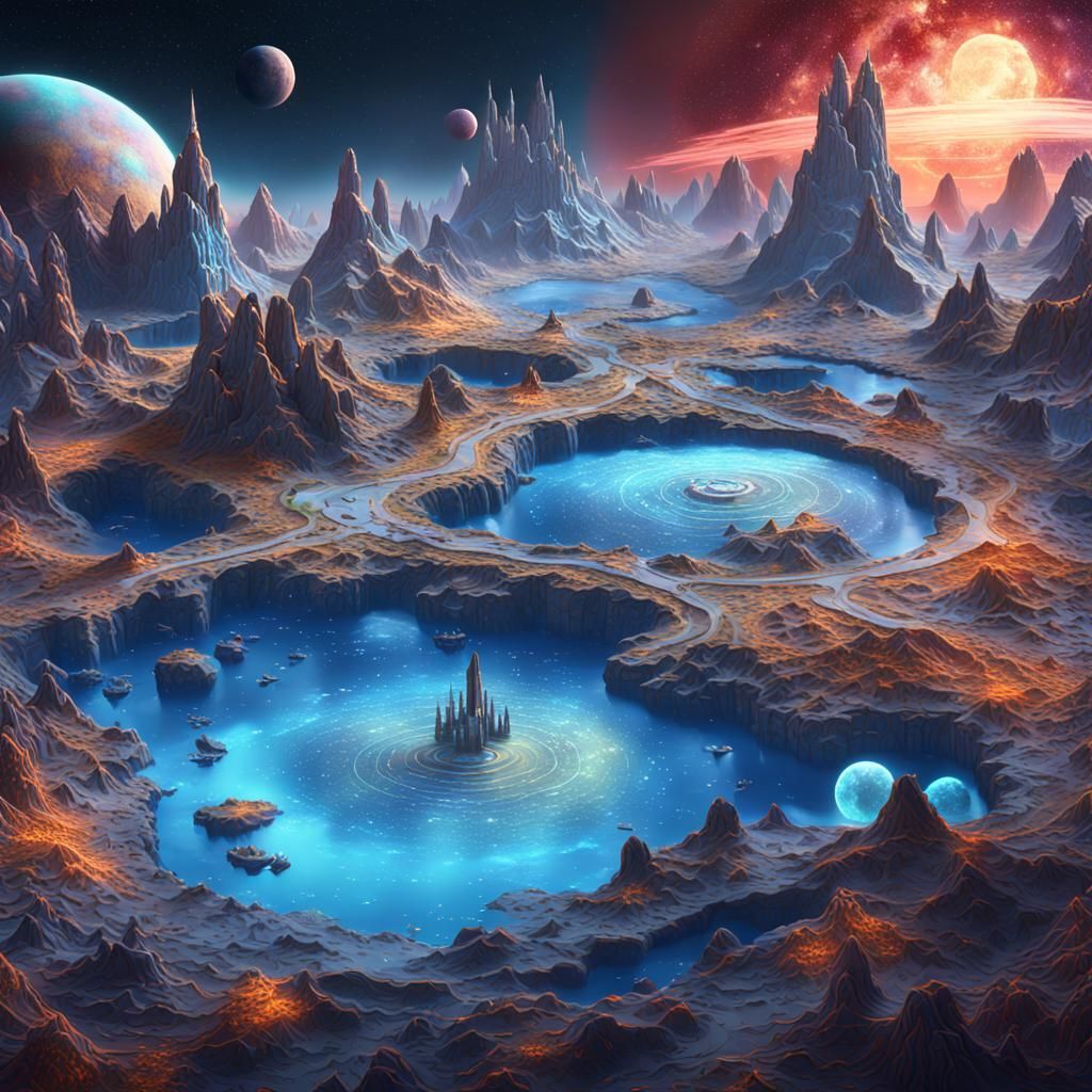 Whimsical Space Map as Detailed Matte Painting