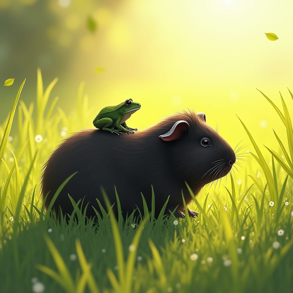 Guinea Pig Silhouette with Frog in Meadow