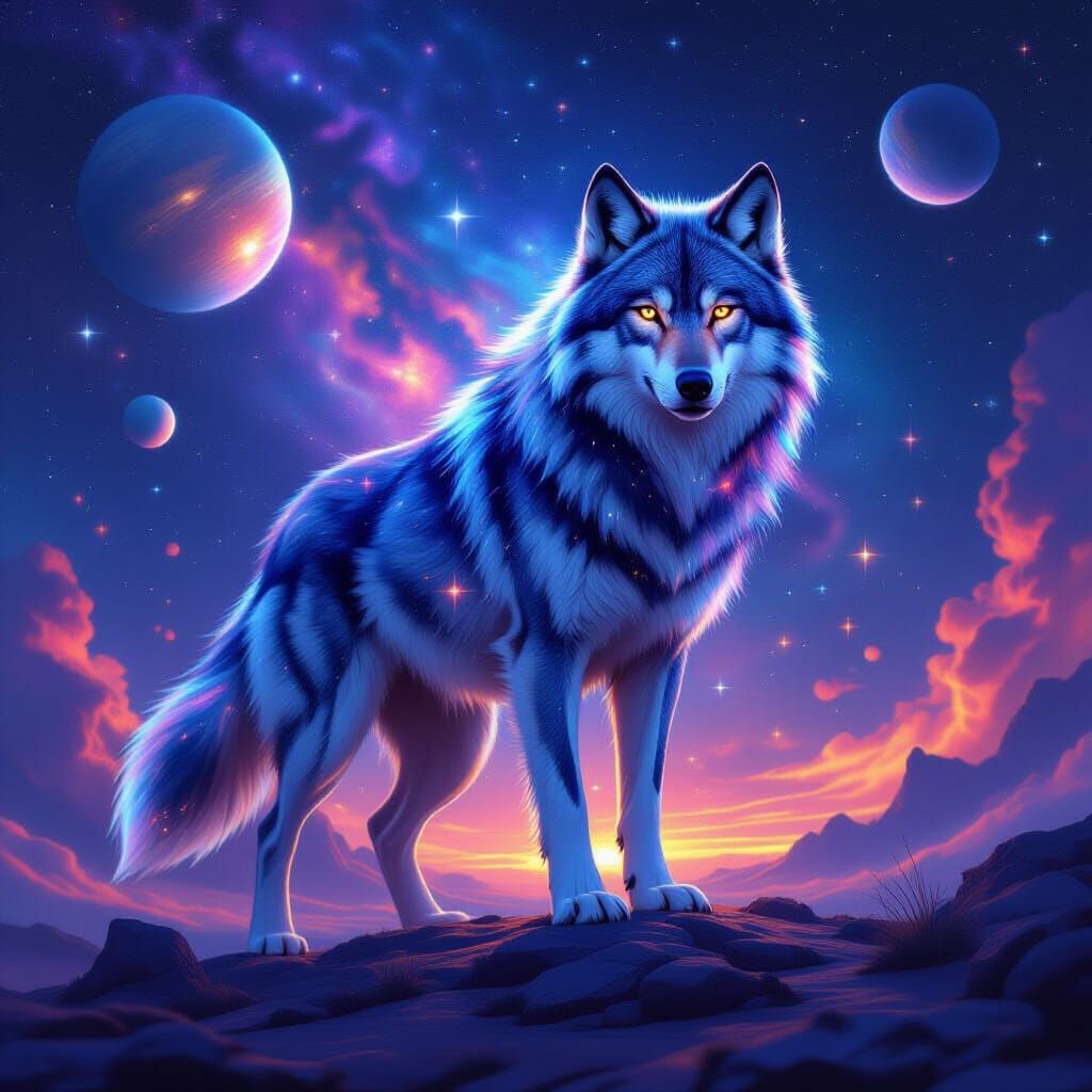Cosmic Wolf: A Starlit Symphony in Space