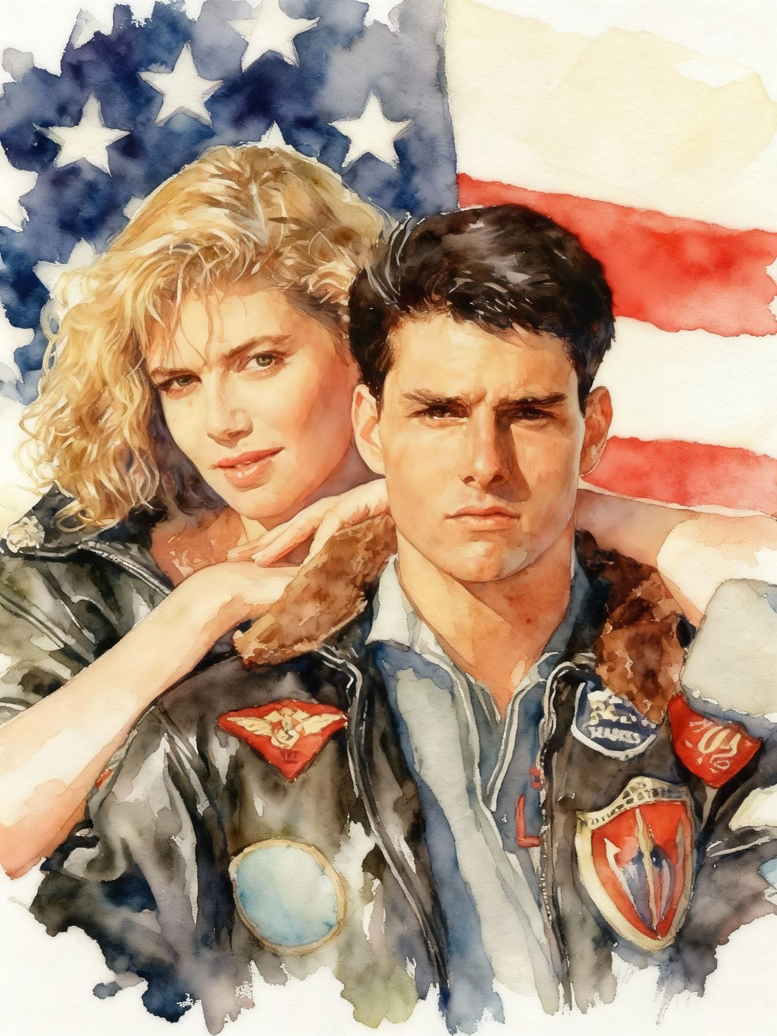 Top Gun Fighter Jet in Watercolor Style