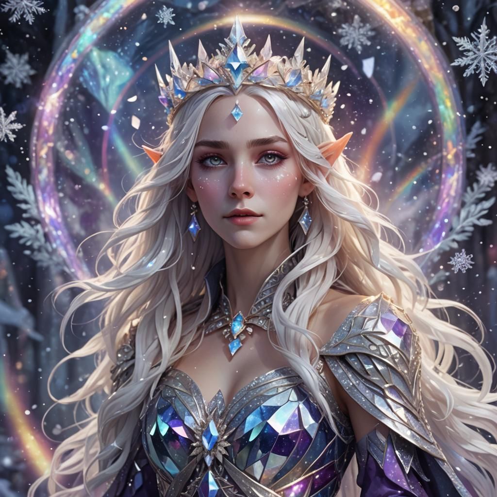 One-Eyed Crystal Elf in Snowy Fantasy Art