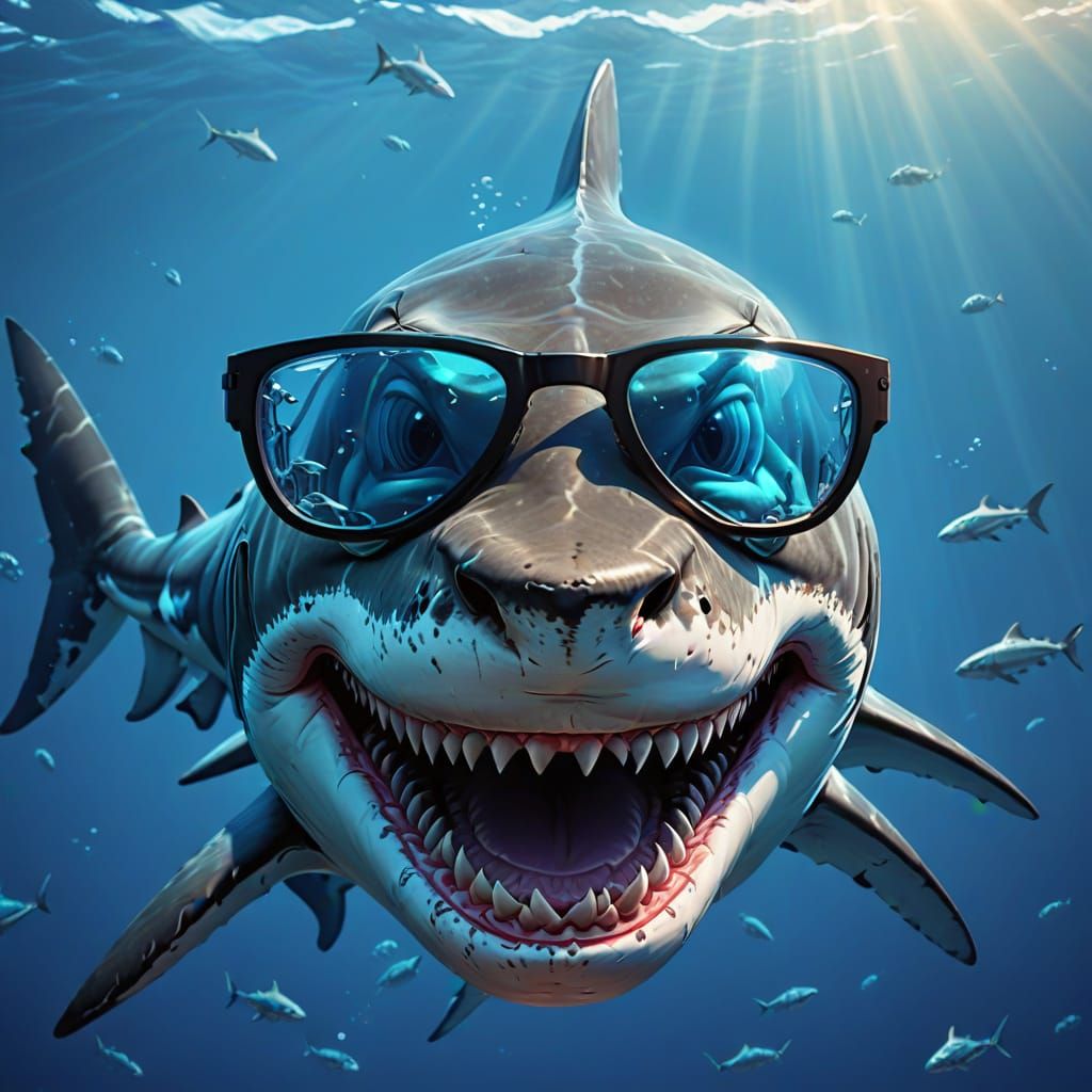 Cool Shark with Glasses in Vibrant Digital Art
